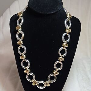 Two-Tone Silver and Gold Necklace with Circular and Oval Links